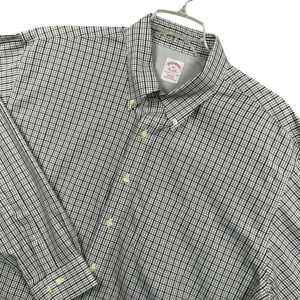 Brooks Brothers Button Down Shirt Men XXL White Navy Check Non-Iron Regular Fit